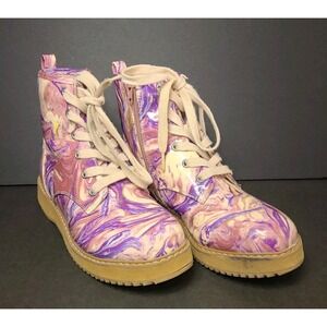Steve Madden Joliviaa Combat Boots Youth 4 Purple Marble Lace Up Side Zip